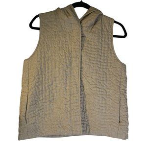 Eileen Fisher Quilted Hoodie Vest Size PS Petite S Oatmeal Neutral 100% Cotton